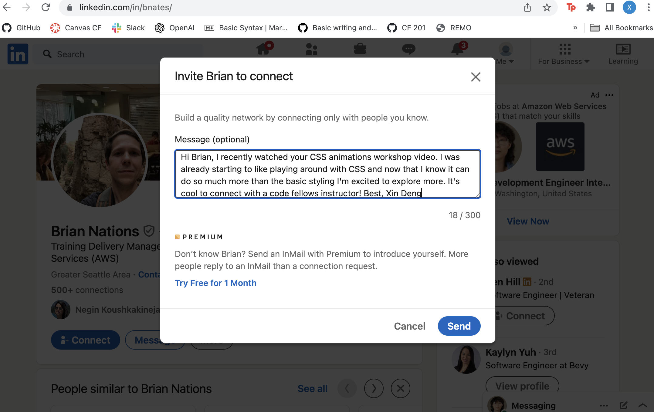 Screenshot of LinkedIn message